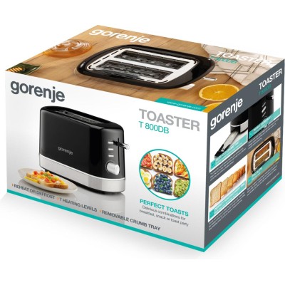 Тостер Gorenje 850Вт, підігрів, розморожування, пластик, чорний (T800DB)