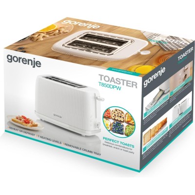 Тостер Gorenje, 850Вт, пластик/метал, білий (T850DPW)