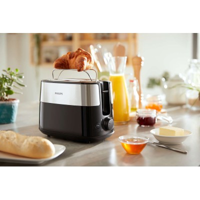 Тостер Philips Daily Collection 830Вт, метал/пластик, чорний (HD2516/90)