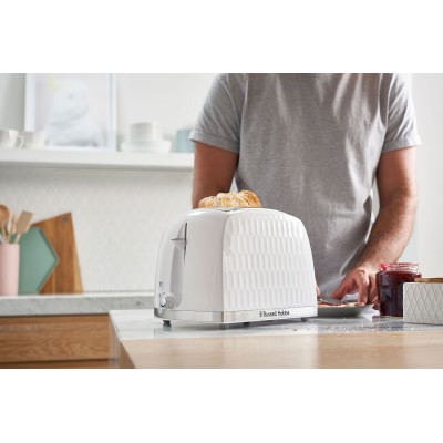 Тостер Russell Hobbs Honeycomb 850Вт, широкі слоти, пластик, білий (26060-56)