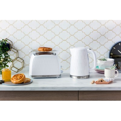 Тостер Russell Hobbs Honeycomb 850Вт, широкі слоти, пластик, білий (26060-56)