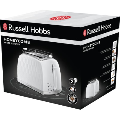Тостер Russell Hobbs Honeycomb 850Вт, широкі слоти, пластик, білий (26060-56)