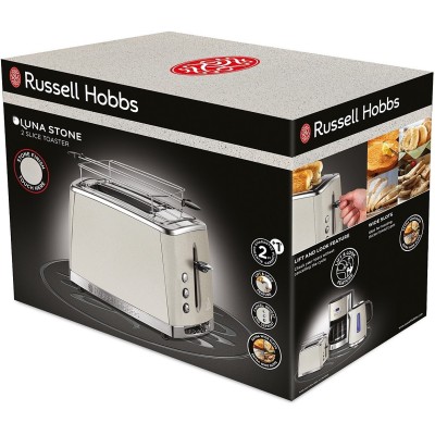 Тостер Russell Hobbs Luna Stone 2 Slice, 1550Вт, нержавіюча сталь+ пластик, підігрів, розморожування, бежевий (26970-56)