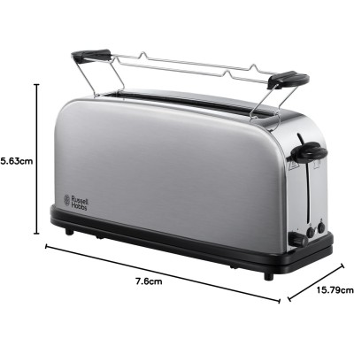 Тостер Russell Hobbs Oxford 1000Вт, довгі слоти, метал, сріблястий (21396-56)