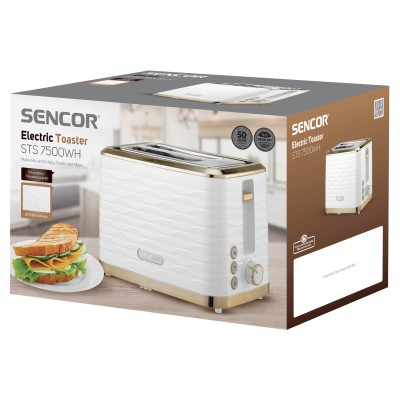 Тостер Sencor 930Вт, підігрів, розморожування, підсвічування, пластик, біло-золотий (STS7500WH)