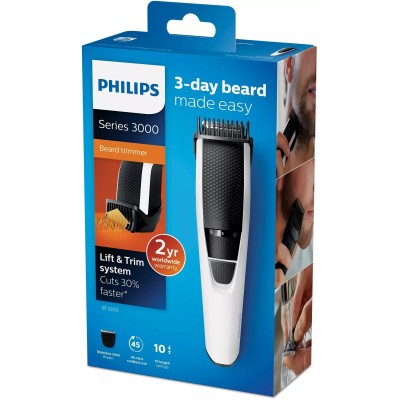 Тример Philips Beardtrimmer series 3000, для бороди і вусів, акум., сталь, чорно-сріблястий (BT3206/14)