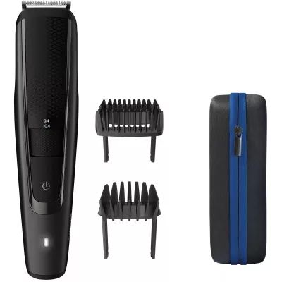 Тример Philips Beardtrimmer series 5000, для бороди і вусів, мережа+акум., насадок-2, чохол, сталь, чорний (BT5515/70)