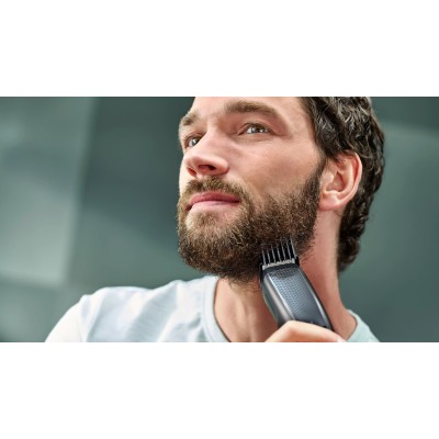 Тример Philips Beardtrimmer series 5000, для бороди і вусів, мережа+акум., насадок-2, чохол, сталь, чорний (BT5515/70)