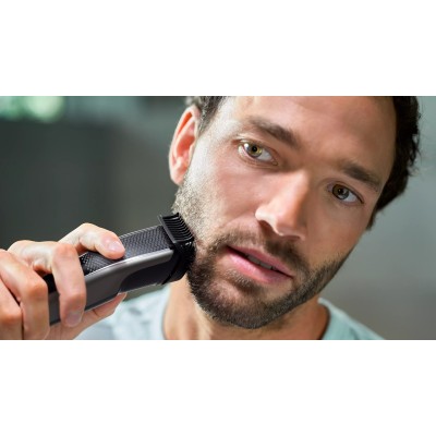 Тример Philips Beardtrimmer series 5000, для бороди і вусів, мережа+акум., насадок-2, чохол, сталь, чорний (BT5515/70)