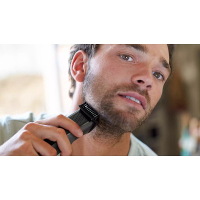 Тример Philips Beardtrimmer series 5000, для бороди і вусів, мережа+акум., насадок-2, чохол, сталь, чорний (BT5515/70)