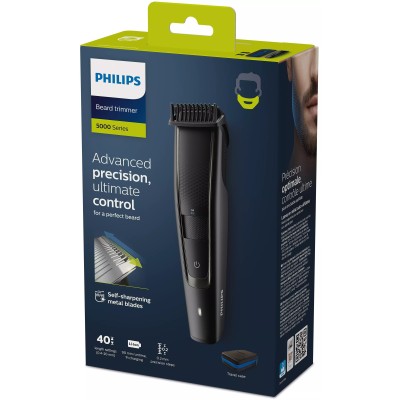 Тример Philips Beardtrimmer series 5000, для бороди і вусів, мережа+акум., насадок-2, чохол, сталь, чорний (BT5515/70)