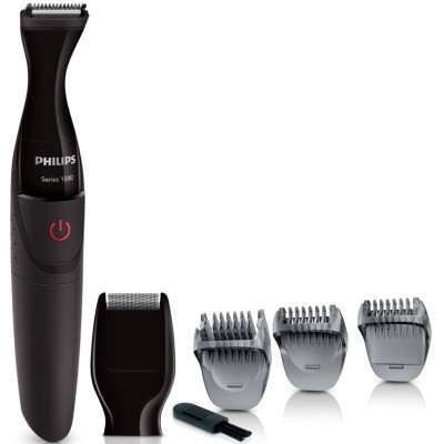 Тример Philips Multigroom series 1000, для бороди і вусів, 1хАА, насадок-4, сталь, чорний (MG1100/16)