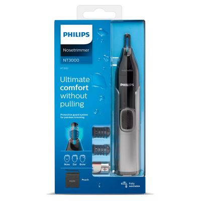 Тример Philips Series 3000, 1хАА, насадок-2, сталь, чорний (NT3650/16)