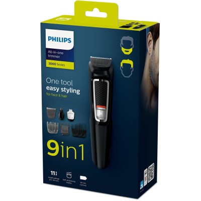 Тример Philips Series 3000, для бороди, вусів, носа та голови, акум., роторний мотор, насадок-5, сталь, чорний (MG3740/15)