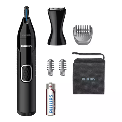 Тример Philips Series 5000, для бороди, вусів, окантовки, брови, носа та вух, 1хАА, насадок-4, чохол, сталь, чорний (NT5650/16)