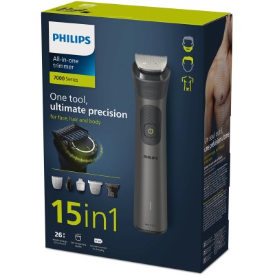 Тример Philips Series 7000, для обличчя, голови, тіла, акум., насадок-15, сталь, сіро-чорний (MG7950/15)