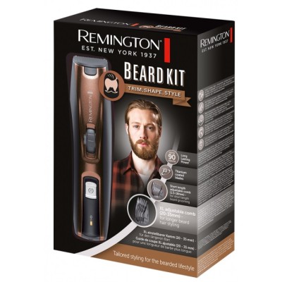 Тример Remington Beard Kit, для бороди і вусів, акум., насадок-2, ножиці, щітка у компл., титан.напил., коричневий (MB4046)