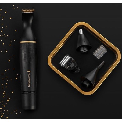 Тример Remington T-Series, для бороди, вусів, окантовки, брови, носа та вух, ААх1, вібраційний мотор, насадок-4, сталь, чорний (