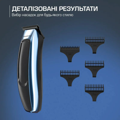 Тример Rowenta Barber Experience, для голови, бороди, мережа+акум., роторний мотор, насадок-5, нержавіюча сталь з покриттям DLC,