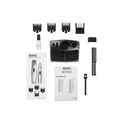 Тример WAHL Mustache & Beard, для бороди і вусів, ААx3, роторний мотор, насадок-4, тример для носа, підставка, сталь, сірий (056