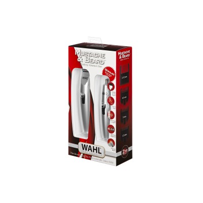 Тример WAHL Mustache & Beard, для бороди і вусів, ААx3, роторний мотор, насадок-4, тример для носа, підставка, сталь, сірий (056