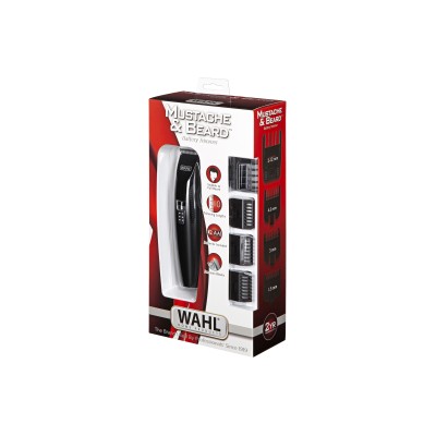 Тример WAHL Mustache&Beard, для бороди і вусів, ААx2, в комплекті, роторний мотор, насадок-4, гребінець, підставка, сталь, чорни