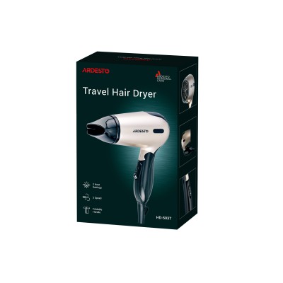 Фен Ardesto Gemini HD-503T дорожній, 1200 Вт, складана ручка, 2 швидкості, 2 темпер. режими, золотисто-чорний