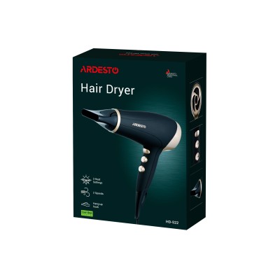 Фен Ardesto Gemini HD-522, 1800-2200Вт, 2 швидкості, 3 темпер. режими , функція Cool Shot, чорний