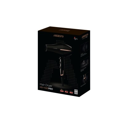 Фен Ardesto HD-Y220PRO, 1850-2200Вт, 2 швидкості, 3 темп.режими, дифузор,чорний+золото