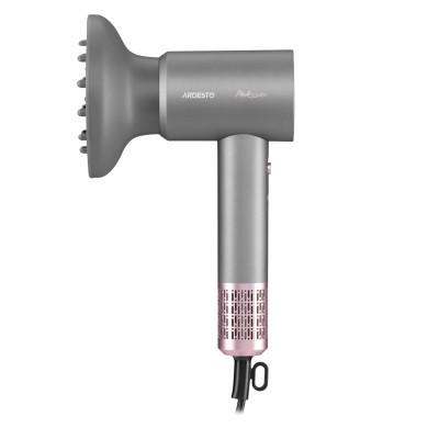 Фен Ardesto Pink Touch, 1600Вт, 2 швидкості, 3темп.режими, іонізація, дифузор, магнітні насадки, сірий+рожевий (HD-R300PT)