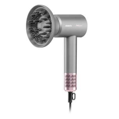 Фен Ardesto Pink Touch, 1600Вт, 2 швидкості, 3темп.режими, іонізація, дифузор, магнітні насадки, сірий+рожевий (HD-R300PT)