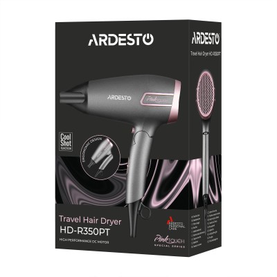 Фен Ardesto Pink Touch, 2000Вт, 2 швидкості, 2 темп.режими, складана ручка, сірий+рожевий (HD-R350PT)