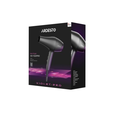 Фен Ardesto Violet PRO HD-Y222PRO, 1850-2200Вт, 2 швидкості, 3темп.режима, дифузор, чорний