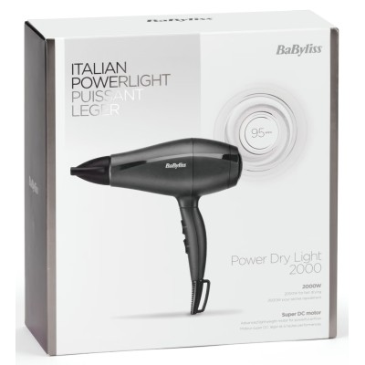 Фен Babyliss Super Light Pro, 2000Вт, 3 режими, HTDC мотор, тонкий концентратор 6 мм, чорний (5910E)