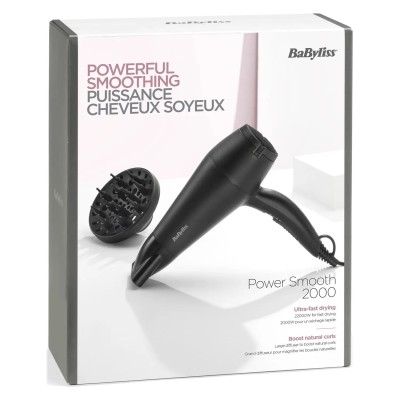 Фен Babyliss, 2000Вт, 2 режими, іонізація, хол. обдув, 2 насадки, чорний (D215DE)