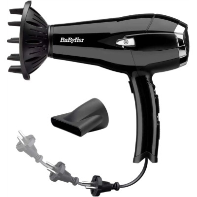 Фен Babyliss, 2000Вт, 3 режими, іоніз-я, хол. обдув, змотка шнура, чорний (D374DE)
