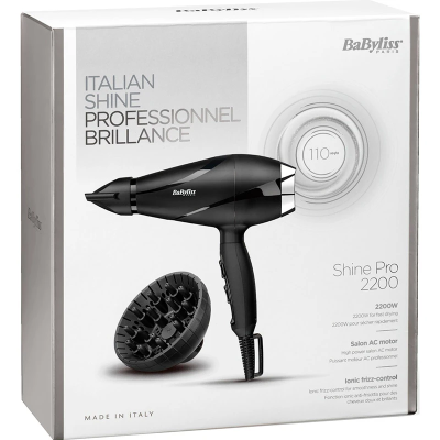 Фен Babyliss, 2200Вт, 2 режими, дифузор, іоніз-я, хол. обдув, чорний (6713DE)