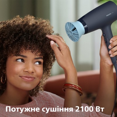 Фен Philips 3000 Series, 2100Вт, 3 режими, дифузор, іоніз-я, хол. обдув, синій (BHD360/20)