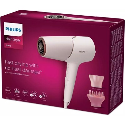 Фен Philips 5000 Series, 2300Вт, 3 режими, дифузор, іоніз-я, хол. обдув, біло-рожевий (BHD530/00)