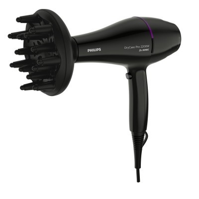 Фен Philips DryCare ACmotor, 2200Вт, 3 режими, дифузор, іоніз-я, хол. обдув, чорний (BHD274/00)