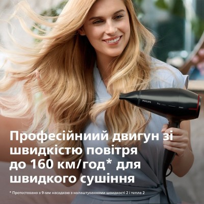 Фен Philips Professional, 2100Вт, 3 режими, іонізація, хол. обдув, чорний (HPS910/00)
