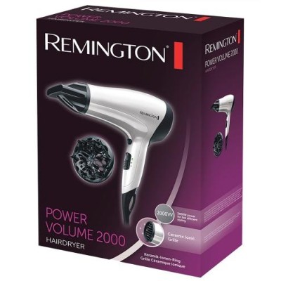 Фен Remington Power Volume 2000, 2000Вт, 3 режими, дифузор,турмалінова іоніз-я, хол. обдув, білий (D3015)