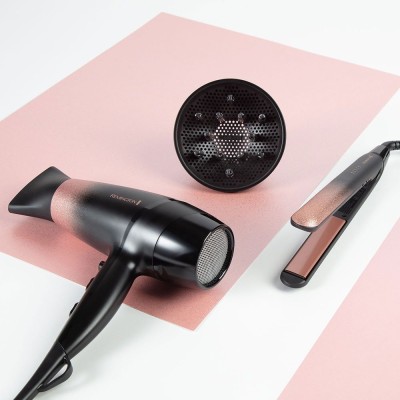 Фен Remington Rose Shimmer, 2200Вт, 3 режими, дифузор, іоніз-я, хол. обдув, чорно-рожевий (D5305)