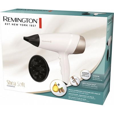 Фен Remington Shea Soft, 2200Вт, 3 режими, дифузор,турмалінова іоніз-я, хол. обдув, біло-золотий (D4740)