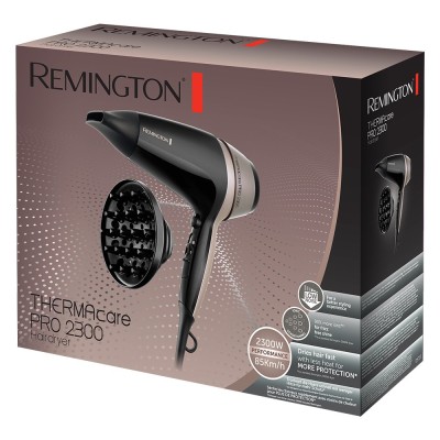 Фен Remington Thermacare Pro, 2100Вт, 3 режими, дифузор,турмалінова іоніз-я, хол. обдув, чорно-коричневий (D5715)