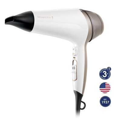 Фен Remington Thermacare Pro, 2200Вт, 3 режими, дифузор, іоніз-я, хол. обдув, турбо режим, біло-коричневий (D5720)