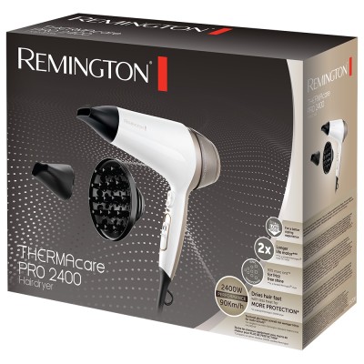 Фен Remington Thermacare Pro, 2200Вт, 3 режими, дифузор, іоніз-я, хол. обдув, турбо режим, біло-коричневий (D5720)