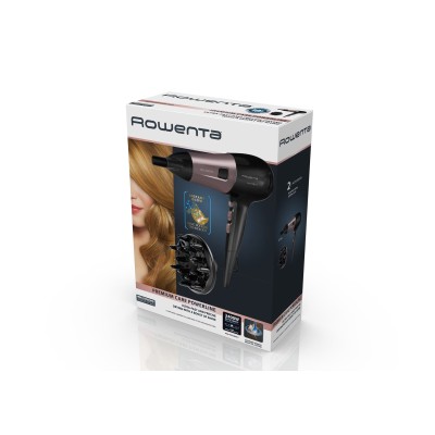 Фен Rowenta Powerline, 2400Вт, 3 режими, дифузор, іоніз-я, хол. обдув, чорно-рожевий (CV5940F0)
