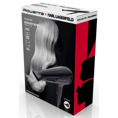 Фен Rowenta Studio Dry x Karl Lagerfeld, 2100Вт, 3 режими, хол. обдув, чорний (CV581LF0)