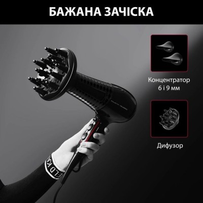 Фен Rowenta x Karl Lagerfeld Powerline, 2100Вт, 3 режими, дифузор, іоніз-я, хол. обдув, чорний (CV591LF0) Фен Rowenta x Karl Lagerfeld Powerline, 2100Вт, 3 режими, дифузор, іоніз-я, хол. обдув, чорний (CV591LF0)